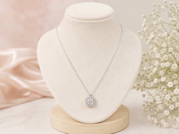 925 Sterling Silver Cushion-Cut CZ Chain Pendant Necklace