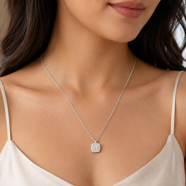 925 Sterling Silver Cushion-Cut CZ Chain Pendant Necklace