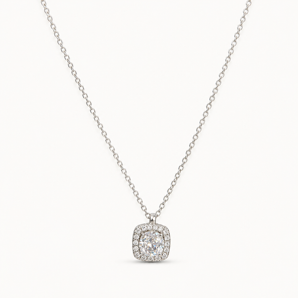 925 Sterling Silver Cushion-Cut CZ Chain Pendant Necklace